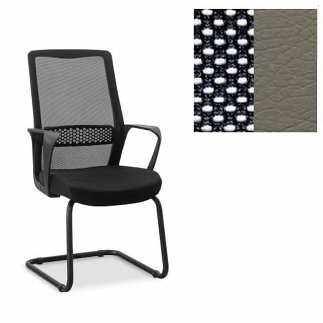 Кресло посетителя Юнитекс Space S на раме сетка/экокожа черная/серо-коричневая CN6