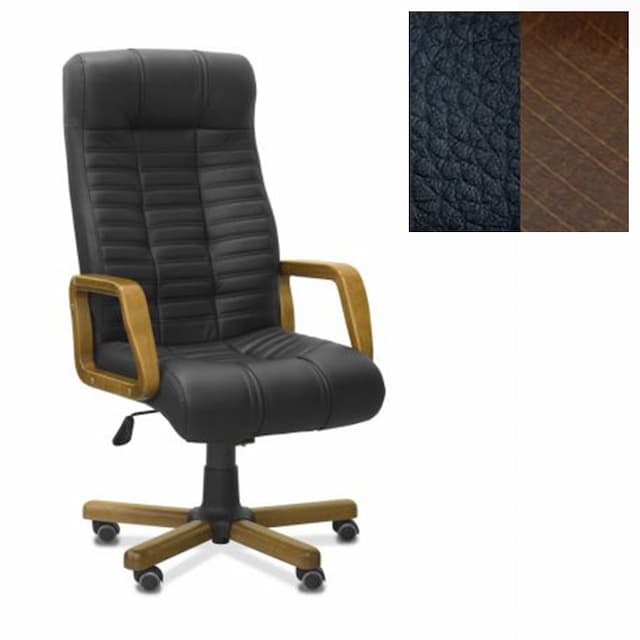 Кресло руководителя Юнитекс Атлант W2 натуральная кожа с компаньоном черная/дерево-орех